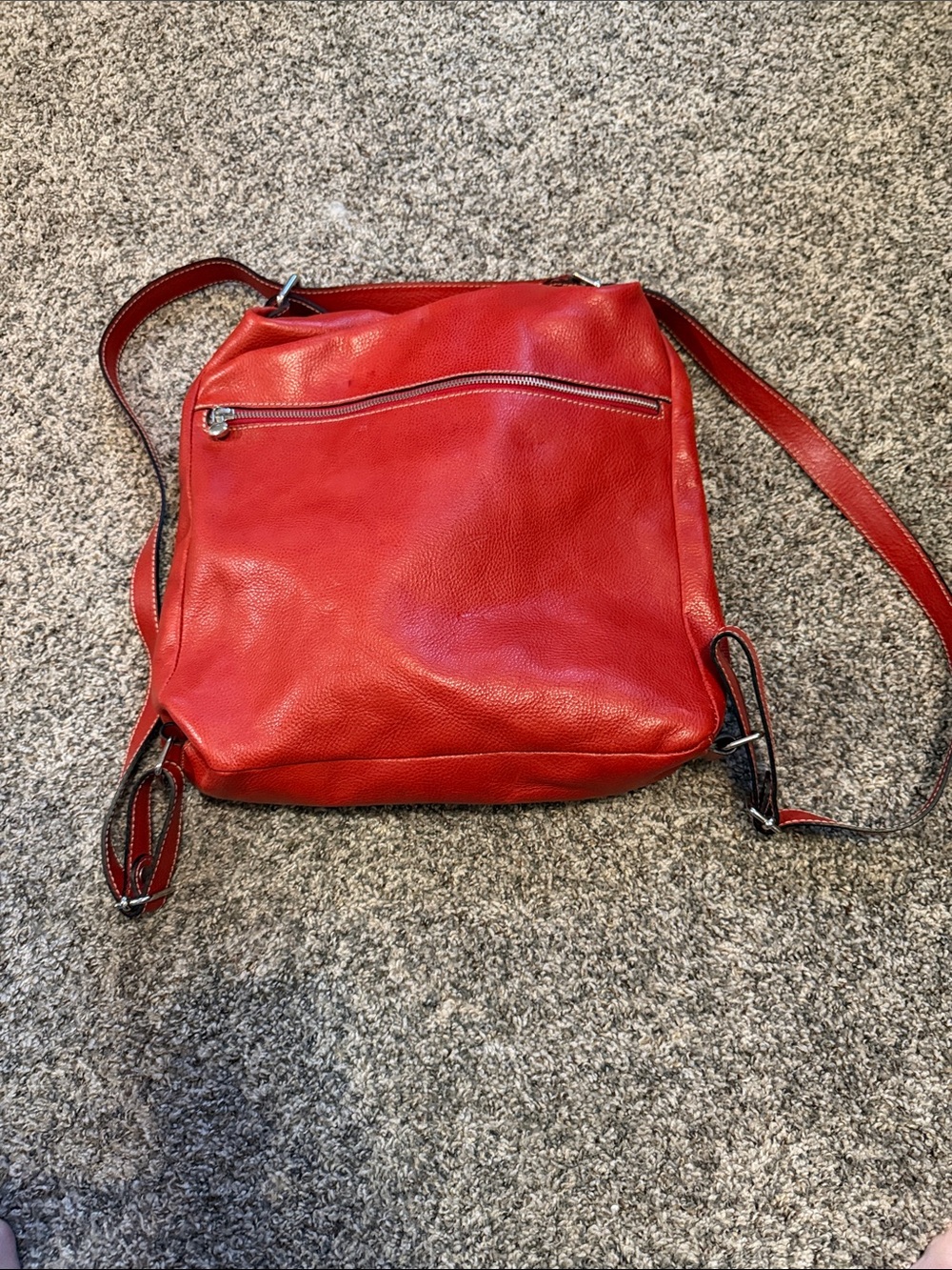 Scuola del cuoio Firenze Red Leather Backpack. Small dent in leather in photo